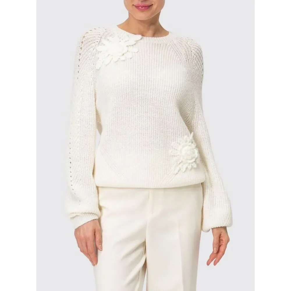 Twinset Women Twinset Wool Blend Crewneck Jumper With Floral Embroidery Applique